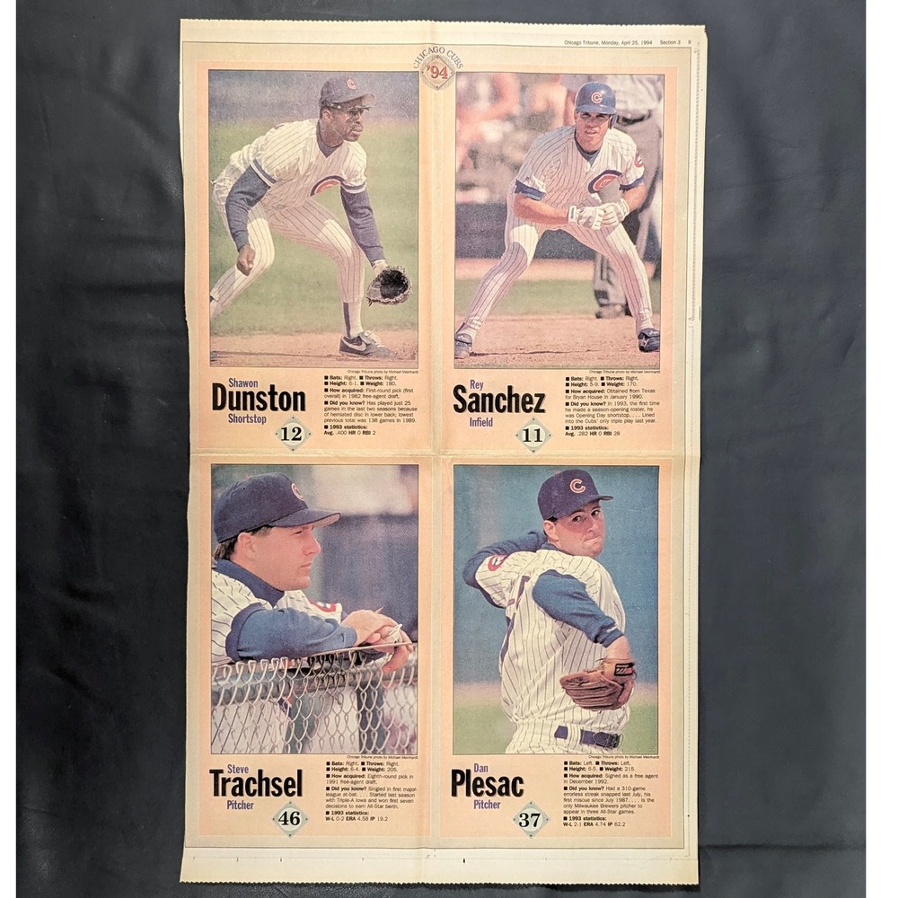 1994 Chicago Tribune Newspaper Cubs Shawon Dunston Rey Sanchez David Robinson 71